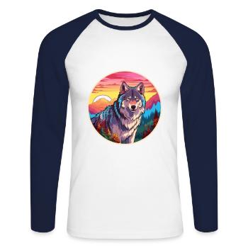 Wolf Colorful Watercolor Cartoon Kawaii Animal - Unisex Long Sleeve Baseball T-Shirt - white/navy - Front - Nik (191cm)