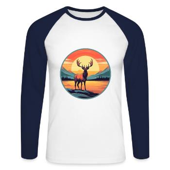 Wapiti Aquarelle Colorée Dessin Animé Kawaii Animal - T-shirt baseball manches longues Homme - blanc/marine - Devant - Nik (191cm)