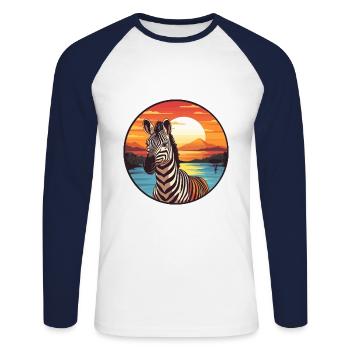 Zebra buntes Aquarell Cartoon Kawaii Tier - Unisex Baseballshirt langarm - Weiß/Navy - Vorne - Nik (191cm)