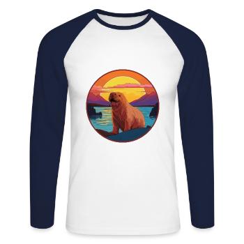 Morse aquarelle colorée dessin animé Kawaii Animal - T-shirt baseball manches longues Homme - blanc/marine - Devant - Nik (191cm)