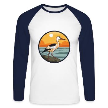 Avocet Watercolor Cartoon Kawaii Clipart Animal - Unisex Long Sleeve Baseball T-Shirt - white/navy - Front - Nik (191cm)