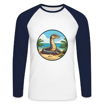 Anaconda aquarelle dessin animé Kawaii Clipart Animal - T-shirt baseball manches longues Homme - blanc/marine - Devant - Nik (191cm)