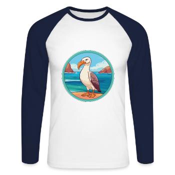 Albatross Watercolor Cartoon Kawaii Clipart Animal - Unisex Long Sleeve Baseball T-Shirt - white/navy - Front - Nik (191cm)