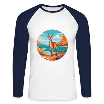 Antilope Aquarell Cartoon Kawaii Clipart Tier - Unisex Baseballshirt langarm - Weiß/Navy - Vorne - Nik (191cm)