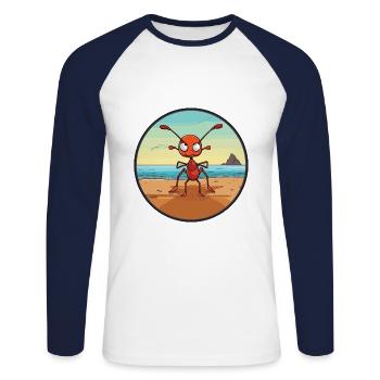 Ant Watercolor Cartoon Kawaii Clipart Animal - Unisex Long Sleeve Baseball T-Shirt - white/navy - Front - Nik (191cm)