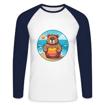 Ours aquarelle dessin animé Kawaii Clipart Animal - T-shirt baseball manches longues Homme - blanc/marine - Devant - Nik (191cm)