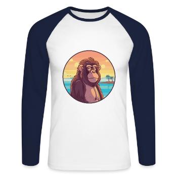Baboon Watercolor Cartoon Kawaii Clipart Animal - Unisex Long Sleeve Baseball T-Shirt - white/navy - Front - Nik (191cm)