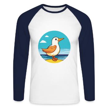 Oiseau Aquarelle Cartoon Kawaii Clipart Animal - T-shirt baseball manches longues Homme - blanc/marine - Devant - Nik (191cm)