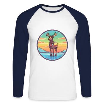 Karibu Aquarell Karikatur Kawaii Clipart Tier - Unisex Baseballshirt langarm - Weiß/Navy - Vorne - Nik (191cm)