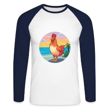 Chicken Watercolor Cartoon Kawaii Clipart Animal - Unisex Long Sleeve Baseball T-Shirt - white/navy - Front - Nik (191cm)