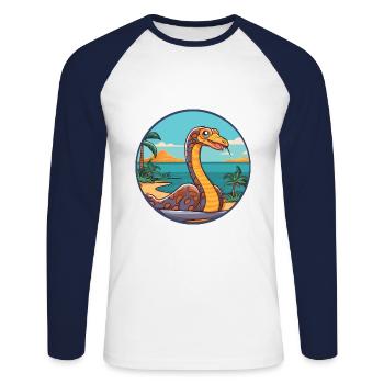 Cobra aquarelle dessin animé Kawaii Clipart Animal - T-shirt baseball manches longues Homme - blanc/marine - Devant - Nik (191cm)