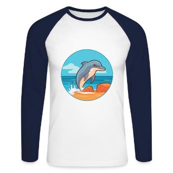 Delfin Aquarell Cartoon Kawaii Clipart Tier - Unisex Baseballshirt langarm - Weiß/Navy - Vorne - Nik (191cm)