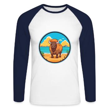 Buffalo Watercolor Cartoon Kawaii Clipart Animal - Unisex Long Sleeve Baseball T-Shirt - white/navy - Front - Nik (191cm)