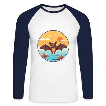 Fledermaus Aquarell Cartoon Kawaii Clipart Tier - Unisex Baseballshirt langarm - Weiß/Navy - Vorne - Nik (191cm)