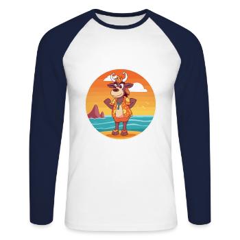 Bongo Aquarell Cartoon Kawaii Clipart Tier - Unisex Baseballshirt langarm - Weiß/Navy - Vorne - Nik (191cm)