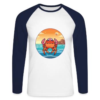 Crab Watercolor Cartoon Kawaii Clipart Animal - Unisex Long Sleeve Baseball T-Shirt - white/navy - Front - Nik (191cm)