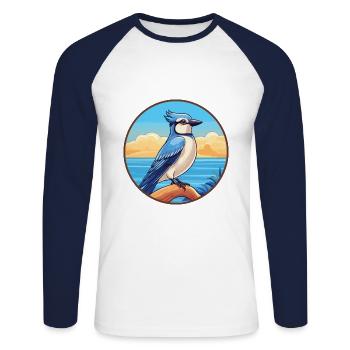 Blauer Eichelhäher Vogel Aquarell Karikatur Kawaii Tier Haustier - Unisex Baseballshirt langarm - Weiß/Navy - Vorne - Nik (191cm)