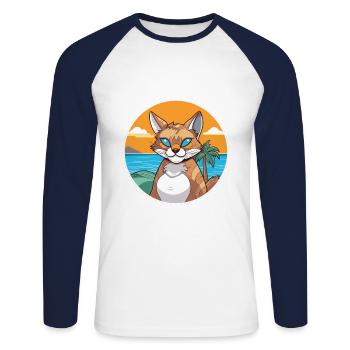 Rotluchs Aquarell Cartoon Kawaii Clipart Tier - Unisex Baseballshirt langarm - Weiß/Navy - Vorne - Nik (191cm)