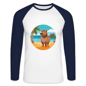 Boar Watercolor Cartoon Kawaii Clipart Animal - Unisex Long Sleeve Baseball T-Shirt - white/navy - Front - Nik (191cm)