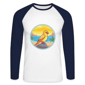Canari oiseau aquarelle dessin animé Kawaii Clipart animal de compagnie - T-shirt baseball manches longues Homme - blanc/marine - Devant - Nik (191cm)