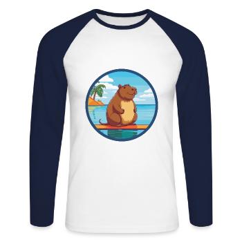 Capybara Aquarell Cartoon Kawaii Clipart Tier - Unisex Baseballshirt langarm - Weiß/Navy - Vorne - Nik (191cm)