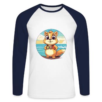 Chipmunk Watercolor Cartoon Kawaii Clipart Animal - Unisex Long Sleeve Baseball T-Shirt - white/navy - Front - Nik (191cm)