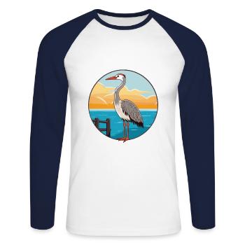 Kranich Aquarell Cartoon Kawaii Clipart Tier - Unisex Baseballshirt langarm - Weiß/Navy - Vorne - Nik (191cm)