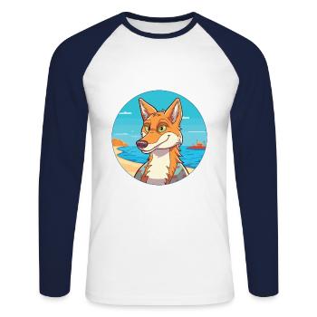 Coyote Watercolor Cartoon Kawaii Clipart Animal - Unisex Long Sleeve Baseball T-Shirt - white/navy - Front - Nik (191cm)