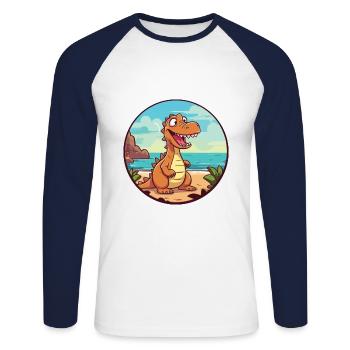 Dinosaur Watercolor Cartoon Kawaii Clipart Animal - Unisex Long Sleeve Baseball T-Shirt - white/navy - Front - Nik (191cm)