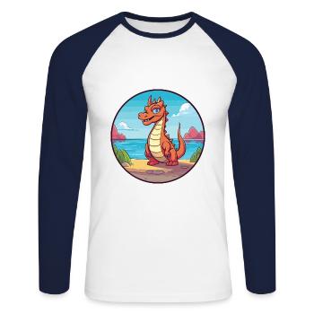 Dragon Aquarelle Cartoon Kawaii Clipart Animal - T-shirt baseball manches longues Homme - blanc/marine - Devant - Nik (191cm)