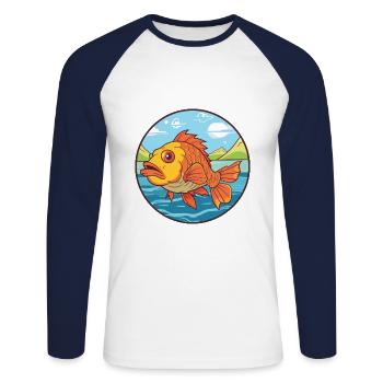 Fish Watercolor Cartoon Kawaii Clipart Animal - Unisex Long Sleeve Baseball T-Shirt - white/navy - Front - Nik (191cm)