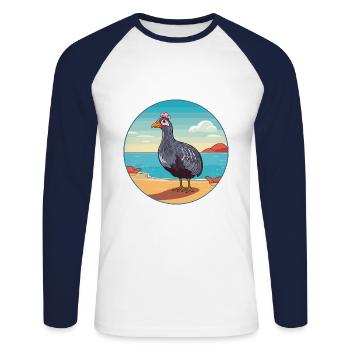Pintade aquarelle dessin animé Kawaii Clipart animal de compagnie - T-shirt baseball manches longues Homme - blanc/marine - Devant - Nik (191cm)
