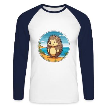 Igel Aquarell Karikatur Kawaii Clipart Tier - Unisex Baseballshirt langarm - Weiß/Navy - Vorne - Nik (191cm)