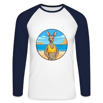 Kangaroo Watercolor Cartoon Kawaii Clipart Animal - Unisex Long Sleeve Baseball T-Shirt - white/navy - Front - Nik (191cm)