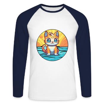 Kitten Watercolor Cartoon Kawaii Clipart Animal - Unisex Long Sleeve Baseball T-Shirt - white/navy - Front - Nik (191cm)