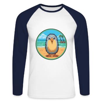 Kiwi Aquarell Cartoon Kawaii Clipart Tier - Unisex Baseballshirt langarm - Weiß/Navy - Vorne - Nik (191cm)