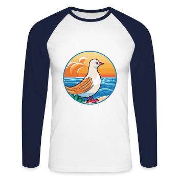 Colombe Aquarelle Cartoon Kawaii Clipart Animal - T-shirt baseball manches longues Homme - blanc/marine - Devant - Nik (191cm)