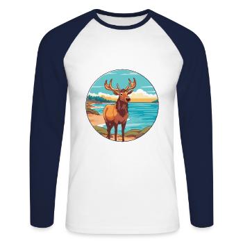 Elch Aquarell Cartoon Kawaii Clipart Tier - Unisex Baseballshirt langarm - Weiß/Navy - Vorne - Nik (191cm)