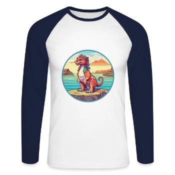 Chimère aquarelle dessin animé Kawaii Clipart Animal - T-shirt baseball manches longues Homme - blanc/marine - Devant - Nik (191cm)
