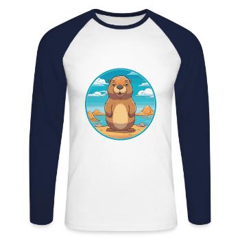 Und täglich grüßt das Murmeltier Aquarell Karikatur Kawaii Clipart Tier - Unisex Baseballshirt langarm - Weiß/Navy - Vorne - Nik (191cm)
