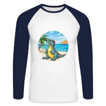 Iguana Watercolor Cartoon Kawaii Clipart Animal - Unisex Long Sleeve Baseball T-Shirt - white/navy - Front - Nik (191cm)