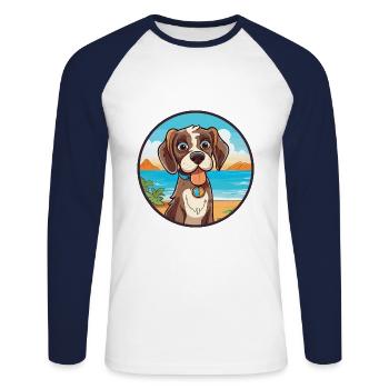 Chien aquarelle dessin animé Kawaii Clipart Animal - T-shirt baseball manches longues Homme - blanc/marine - Devant - Nik (191cm)