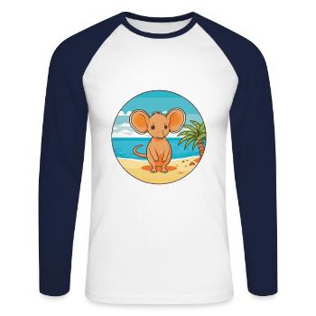 Elephant Shrew Watercolor Cartoon Kawaii Animal - Unisex Long Sleeve Baseball T-Shirt - white/navy - Front - Nik (191cm)