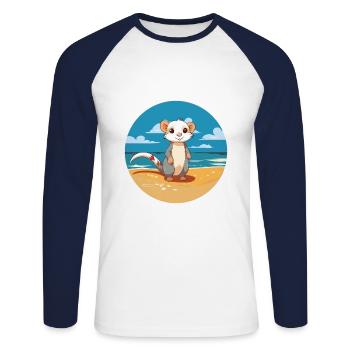 Ferret Watercolor Cartoon Kawaii Clipart Animal - Unisex Long Sleeve Baseball T-Shirt - white/navy - Front - Nik (191cm)