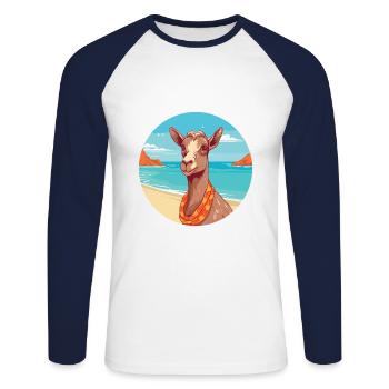 Ziege Aquarell Cartoon Kawaii Clipart Tier - Unisex Baseballshirt langarm - Weiß/Navy - Vorne - Nik (191cm)
