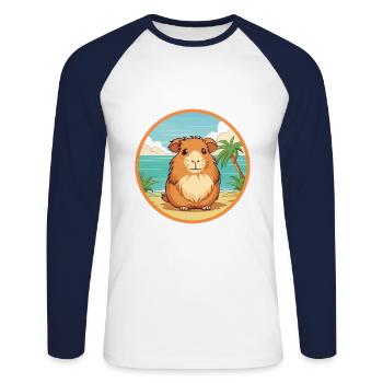 Cochon d’Inde aquarelle dessin animé Kawaii Clipart animal de compagnie - T-shirt baseball manches longues Homme - blanc/marine - Devant - Nik (191cm)