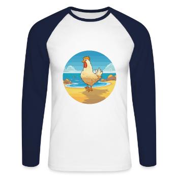 Hen Watercolor Cartoon Kawaii Clipart Animal - Unisex Long Sleeve Baseball T-Shirt - white/navy - Front - Nik (191cm)