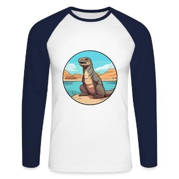 Komodo Dragon Aquarelle Dessin Animé Kawaii Animal - T-shirt baseball manches longues Homme - blanc/marine - Devant - Nik (191cm)
