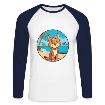 Lynx Watercolor Cartoon Kawaii Clipart Animal - Unisex Long Sleeve Baseball T-Shirt - white/navy - Front - Nik (191cm)