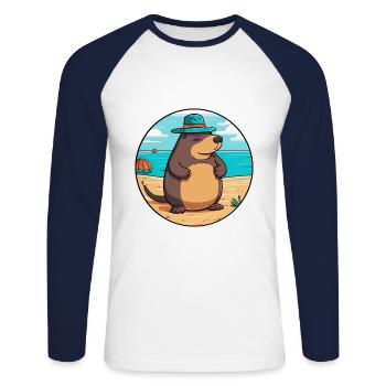 Mole Watercolor Cartoon Kawaii Clipart Animal - Unisex Long Sleeve Baseball T-Shirt - white/navy - Front - Nik (191cm)